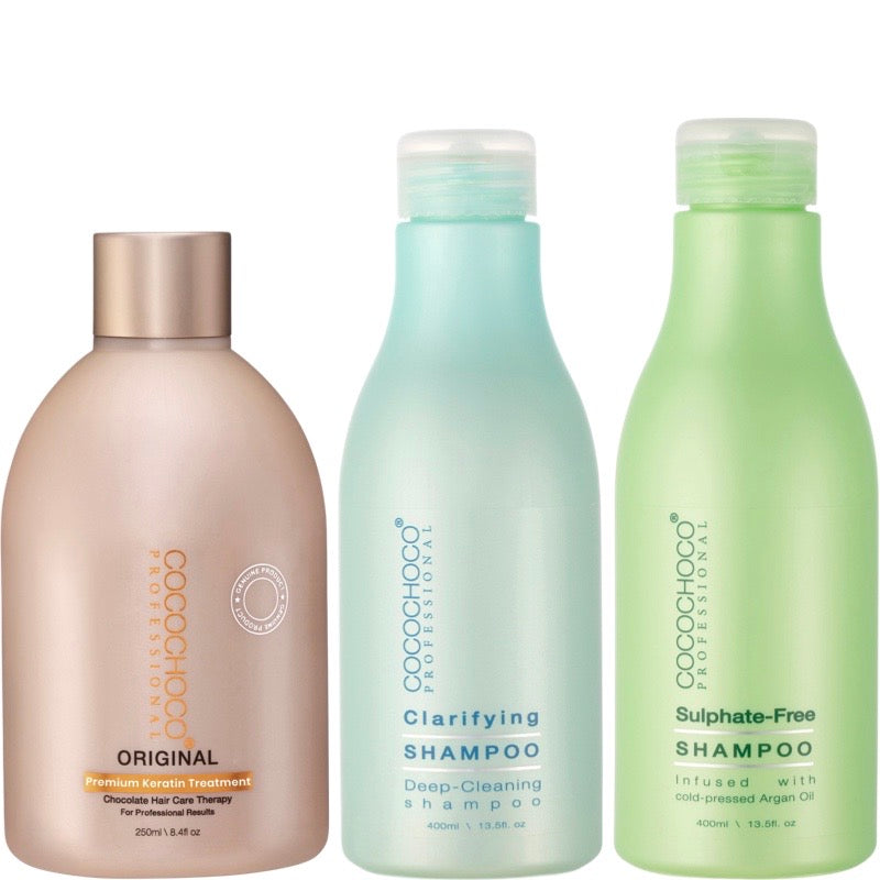 Haarbehandlung Keratin 250 ml & Reinigendes shampoo 400 ml & Sulfatfreies shampoo 400 ml