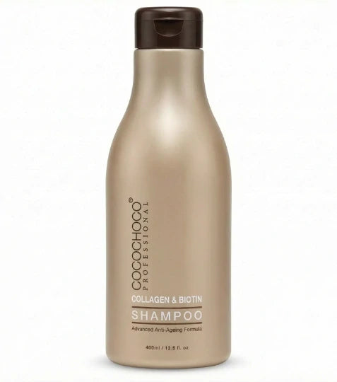 Cocochoco-Shampooflasche mit braunem Verschluss auf weißem Hintergrund