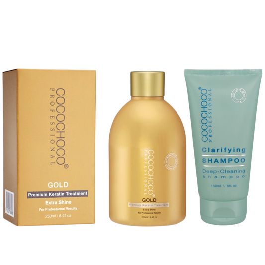 Gold keratin haarbehandlung 250 ml & Reinigendes shampoo 150 ml